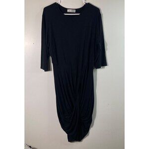 Womens Transparente Asymmetrical Lagenlook Dress Knot Front 1/2 Sleeve L Black